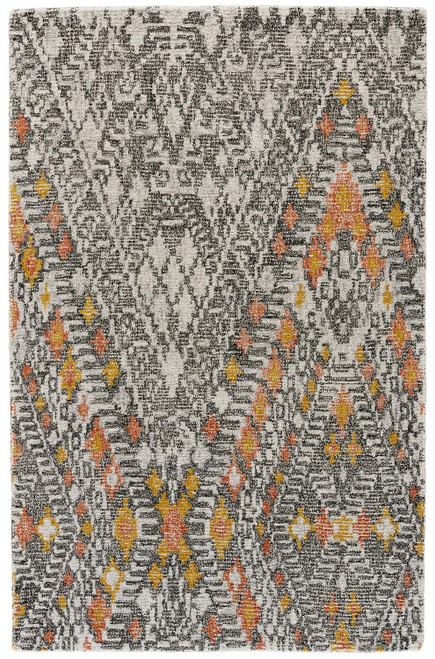 10' X 13' Gray Ivory And Orange Wool Geometric Tufted Handmade Area Rug