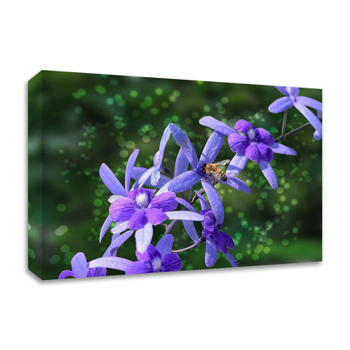 Bee And Purple Flowers Wrapped Canvas Print Wall Art