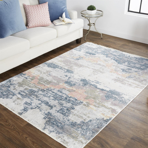 5' X 7' Blue Gray And Ivory Abstract Stain Resistant Area Rug