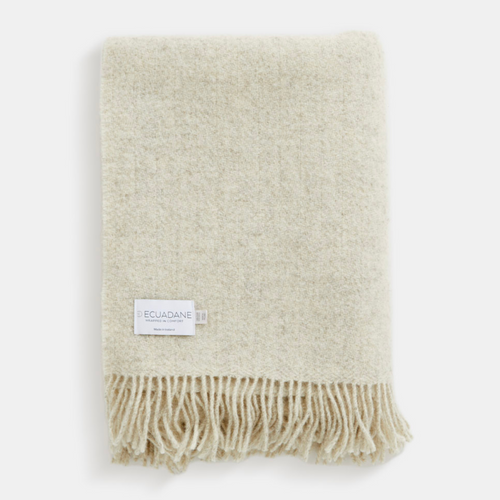 Natural Undyed Wool Woven Solid Color Reversable Throw with Fringe