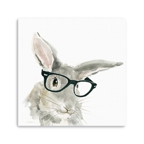 Homeroots Home Decor Watercolor Cutie Rabbit in Glasses Canvas Wall Art, 40x40 Inches