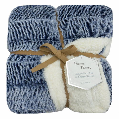 Luxury Blue Faux Fur and Sherpa Throw Blanket