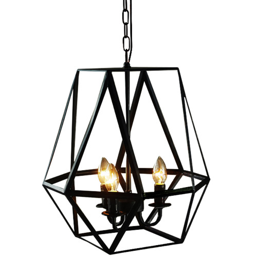 Lee 3-Light Antique Bronze Geometric Edison Chandelier With Bulbs