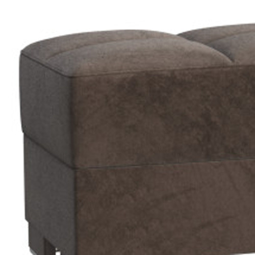 52" Brown Tufted Chenille And Faux Leather Storage Ottoman