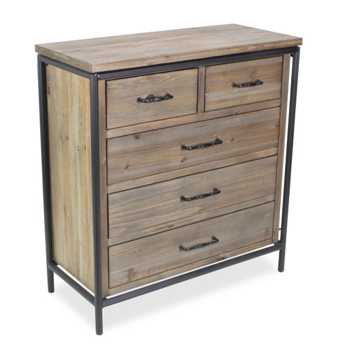 33" Brown Solid Wood Rectangular End Table With Five Drawers