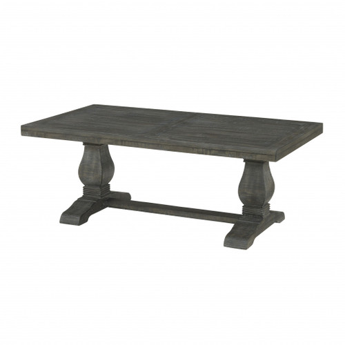 50" Grey Wood Rectangular Distressed Pedestal Coffee Table
