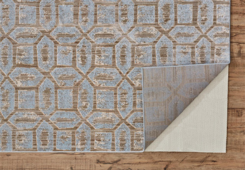 10' X 14' Blue Taupe And Ivory Floral Distressed Stain Resistant Area Rug