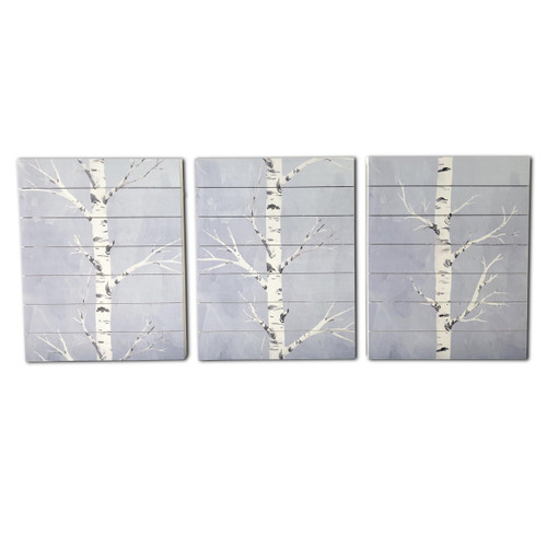 Three Piece Birch Tree Wood Plank Wall Art Set