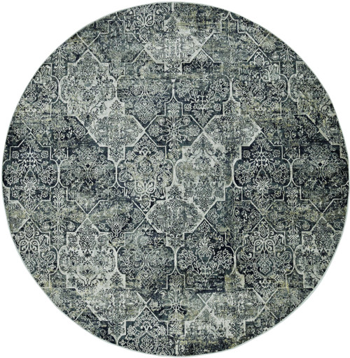 8' Grey Machine Woven Traditional Quatrefoil Round Indoor Area Rug