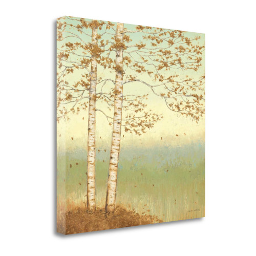 Golden Birch I With Blue Sky Wrapped Canvas Print Living Room Wall Art