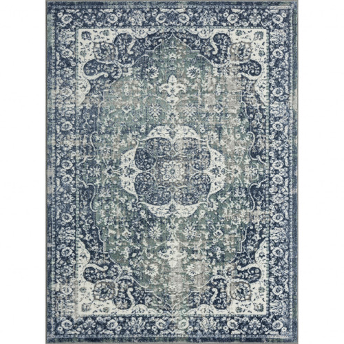8' X 10' Blue Floral Stain Resistant Area Rug