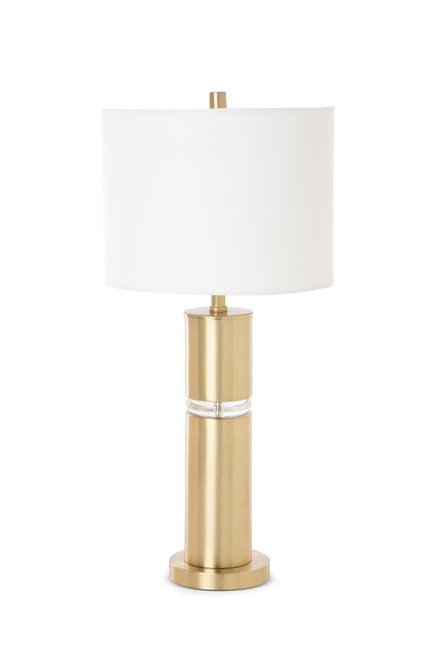 Set of Two 28" Gold Metal Cylinder Table Lamps With White Shade
