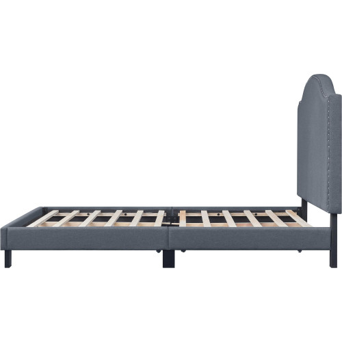 Gray Upholstered King Bed Frame with Nailhead Trim
