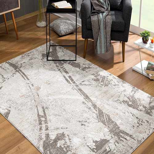 5’ X 8’ Gray And Ivory Abstract Organic Area Rug