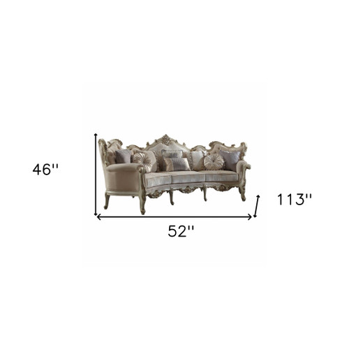 52" X 113" X 46" Fabric Antique Pearl Upholstery Poly Resin Sofa W8 Pillows