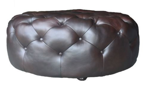 41" Brown Genuine Leather And Dark Brown Tufted Round Ottoman