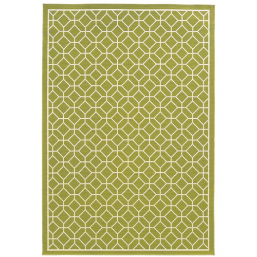 2' X 4' Green Geometric Stain Resistant Indoor Outdoor Area Rug