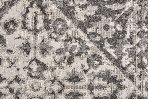 '9' Gray Ivory And Silver Round Abstract Stain Resistant Area Rug