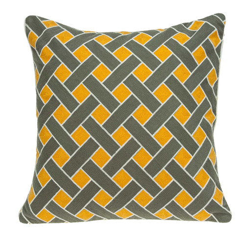 20" x 7" x 20" Transitional Gray and Orange Pillow Cover With Down Insert