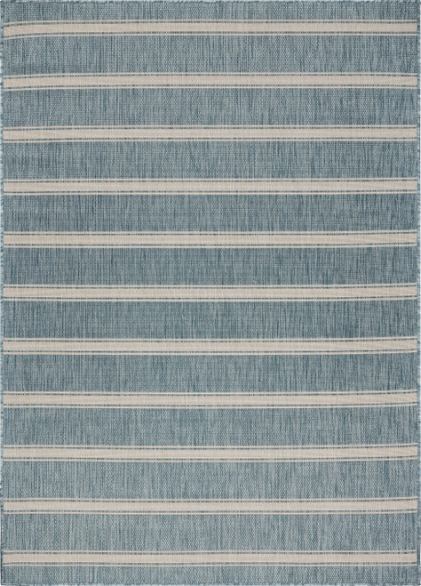 5’ x 7’ Teal Striped Indoor Outdoor Area Rug