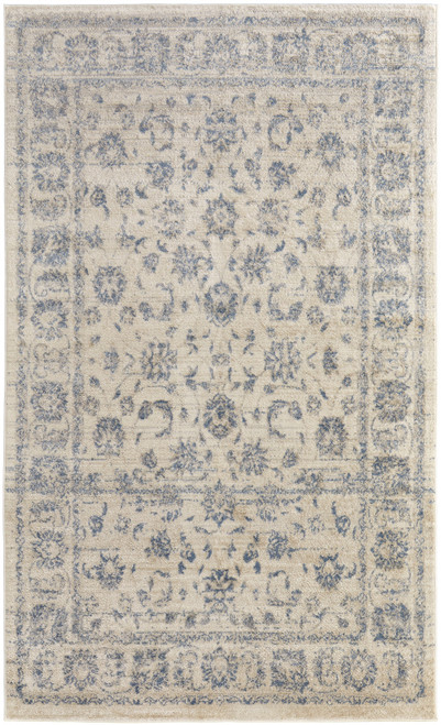 5' X 8' Ivory And Blue Abstract Power Loom Distressed Area Rug