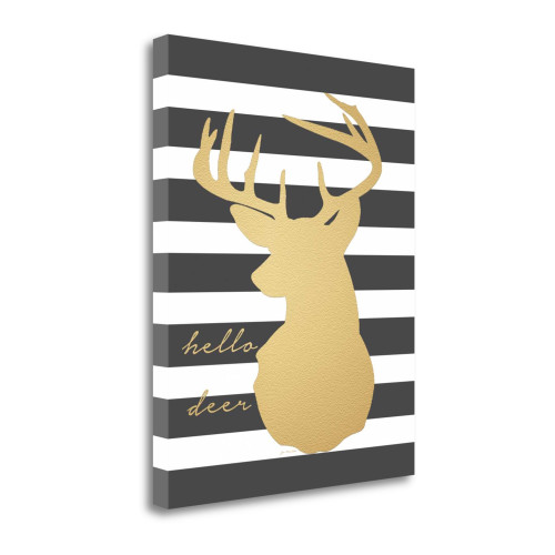Faux Gold Hello Deer Wrapped Canvas Print Living Room Wall Art