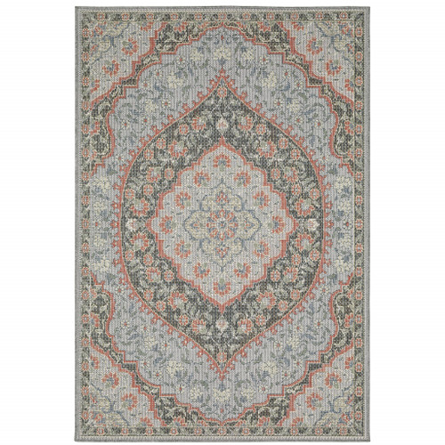 6' X 9' Blue Oriental Stain Resistant Indoor Outdoor Area Rug