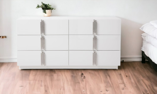 64" White Solid and Manufactured Wood Six Drawer Double Dresser