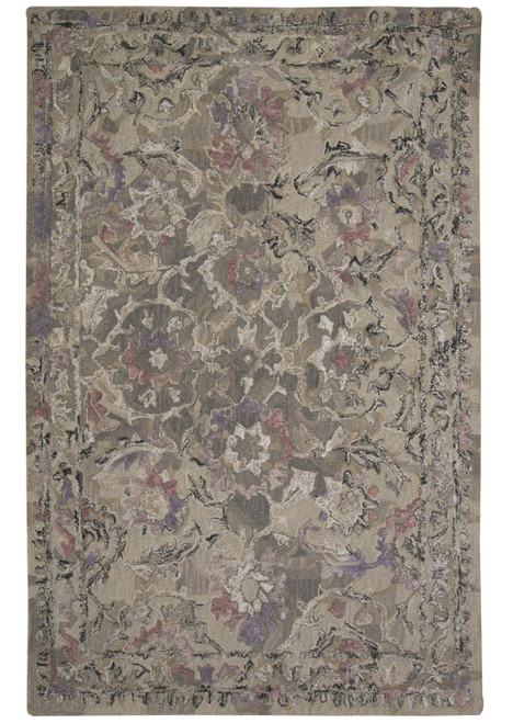 8' X 10' Taupe Gray And Purple Wool Abstract Tufted Handmade Stain Resistant Area Rug