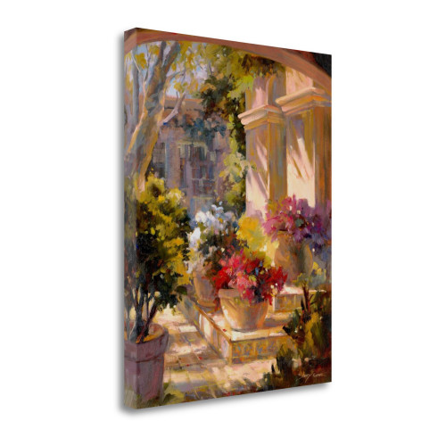 Flowered Courtyard 4 Wrapped Canvas Print Wall Art