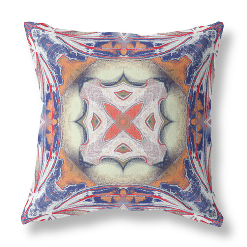 20"x20" Blue Orange Muted Yellow White Zippered Suede Geometric Throw Pillow