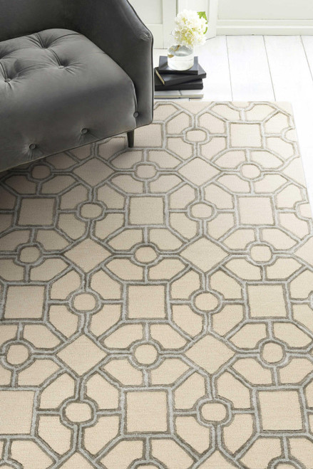 5'x7' Beige Hand Tufted Geometric Indoor Area Rug