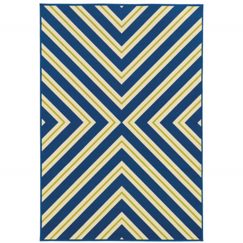6' X 9' Navy Geometric Stain Resistant Indoor Outdoor Area Rug