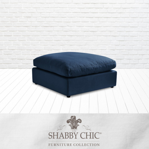 36" Navy 100% Linen With Black Ottoman