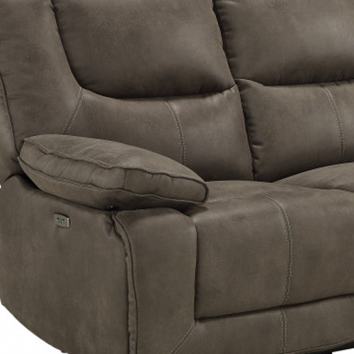 87" Gray Fabric Reclining USB Reclining Sofa With Black Legs