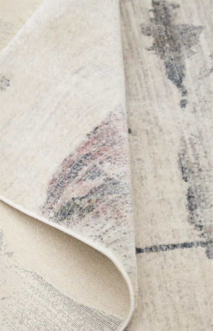 9' X 13' Ivory Blue And Pink Abstract Stain Resistant Area Rug
