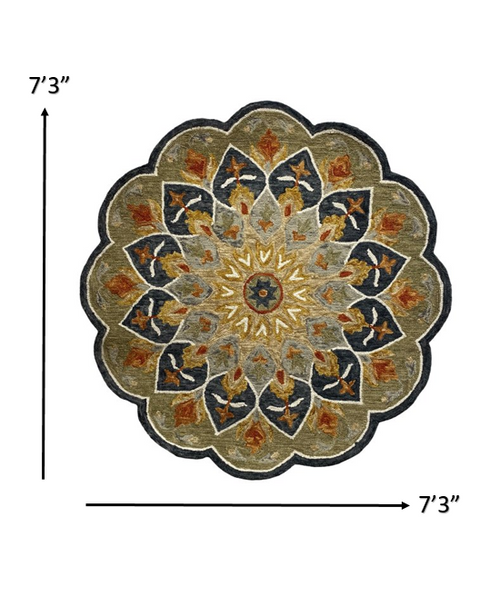 7’ Round Charcoal Scalloped Edge Area Rug