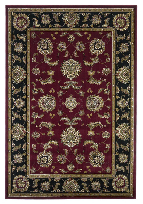 7' Octagon Red or Black Floral Vines Bordered Indoor Area Rug