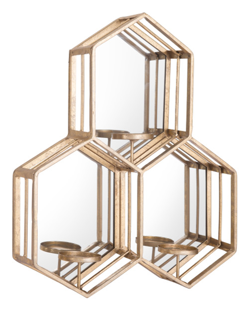 Golden Hexagon Trio Mirrored Wall Sconce