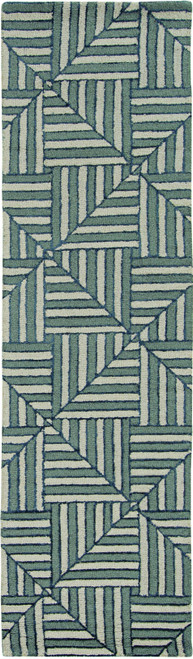8'x10' Navy Charcoal Hand Tufted Geometric Diamond Pattern Indoor Area Rug
