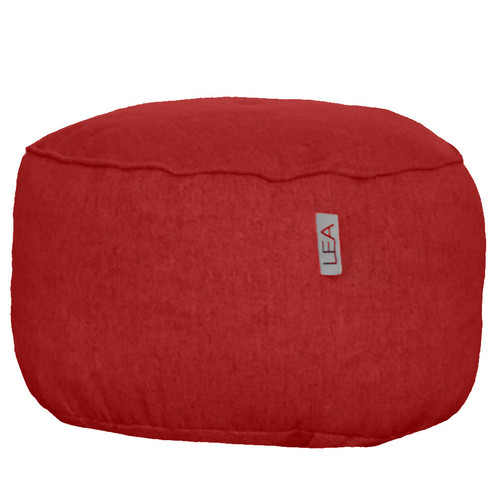 18" Round Red 100% Linen Pouf Ottoman