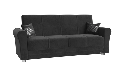 89" Black Microfiber And Silver Sleeper Sleeper Sofa With Two Toss Pillows