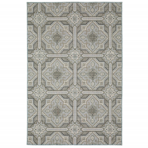 6' X 9' Grey Geometric Stain Resistant Indoor Outdoor Area Rug