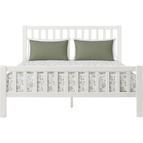 White Slat Back Solid Wood King Bed Frame