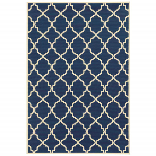 8’x11’ Blue and Ivory Trellis Indoor Outdoor Area Rug