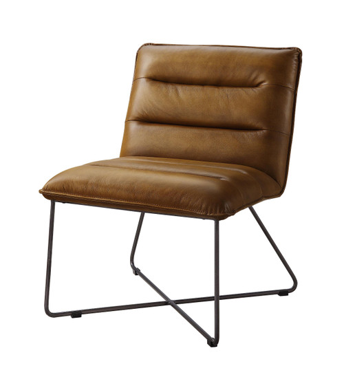 26" Saddle Brown Top Grain Leather And Brown Solid Color Slipper Chair
