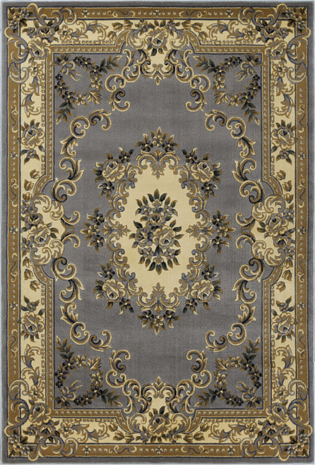 5' x 8' Slate Blue Floral Bordered Indoor Area Rug