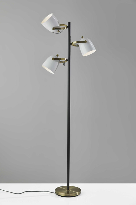 Three Light Floor Lamp with Adjustable White Metal Shades