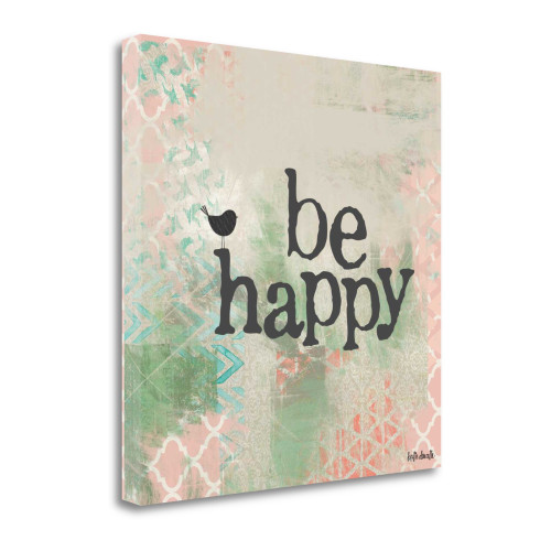 Be Happy Pink 3 Wrapped Canvas Print Living Room Wall Art