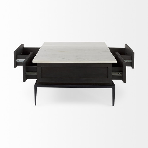 31" Black Glass And Faux Marble Frame Coffee Table